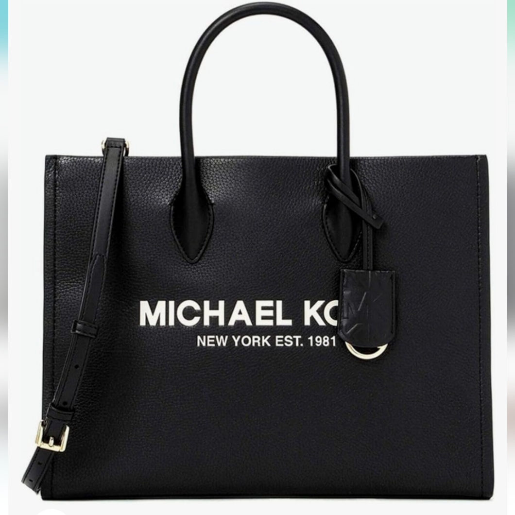 Michael Kors Medium Mirella Tote Bag Black Embossed Leather Nwt